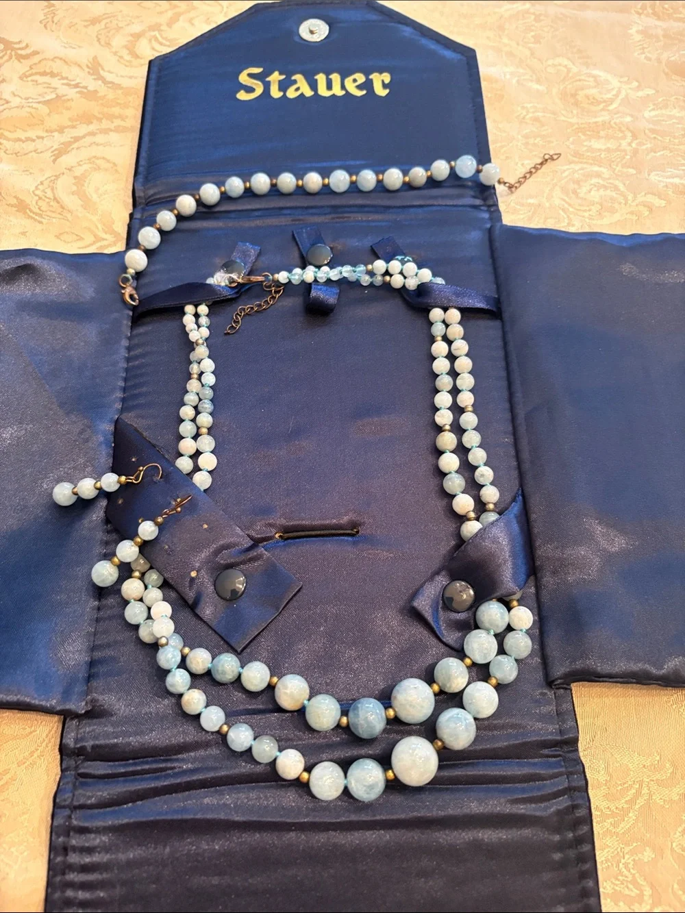 Stauer Light Blue Graduated Bead Necklace and Earring Set